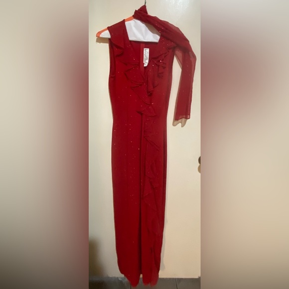 St. John Evening By Marie Gray Santana Long Dress with Paillettes and Scarf - Picture 5 of 15